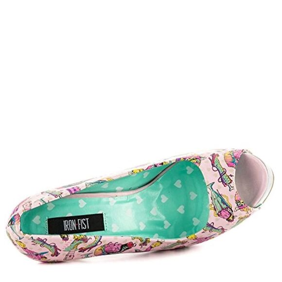 BNIB IRON FIST DEATH'S DINER PEEPTOE PINK PLATFORM Sz 5 BNIB - Picture 11 of 12